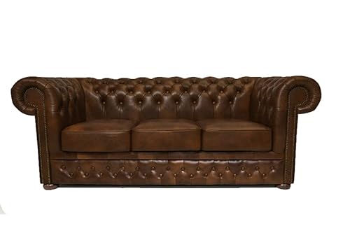 Chesterfield Sofa First Class - The Chesterfield Brand | 3 Sitzer Sofa | 100% Leder, handgefertigt, Original Chesterfield | Breite 200 cm | Cloudy Hellbraun von Chesterfield