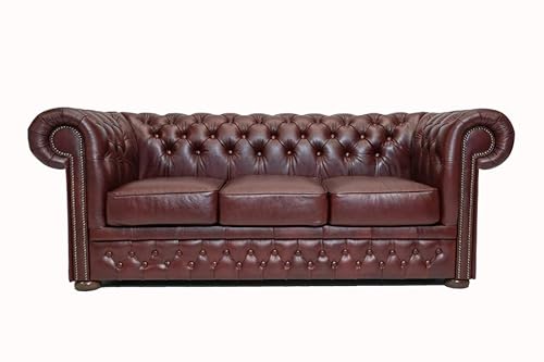 Chesterfield Sofa First Class - The Chesterfield Brand | 3 Sitzer Sofa | 100% Leder, handgefertigt, Original Chesterfield | Breite 200 cm | Cloudy Rot von Chesterfield