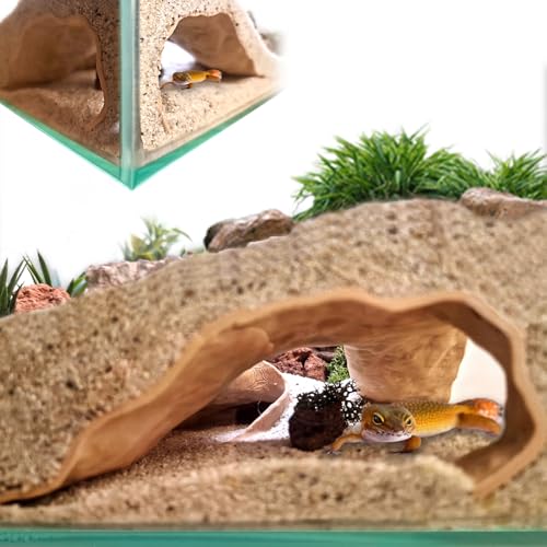 Chestnut-YX Reptilien Eckenhöhle,3D gedruckte unterirdische Höhle mit Bart Dragon Tank Dekor,Ecke Aquarium Hideout Dekoration für Reptilien Amphibien,Leopard Gecko,Einsiedler Krabbe (Yellow) von Chestnut-YX