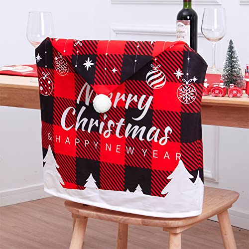 Cheuling Weihnachten Stuhlhussen 4er Set Weihnachten Stuhlrückenbezüge Weihnachtsdeko Weihnachtsmütze Sesselüberzug Husse Abendessen Tisch Decor für Alle StüHle Geeignet (Kariert) von Cheuling