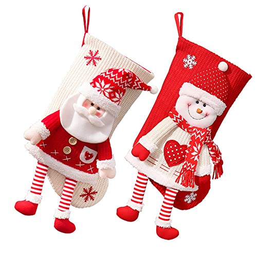 Cheuling Weihnachtsstrümpfe 2 Stück Groß Gestrickte Weihnachtsstrümpfe Personalisiert Kinder Nikolausstrumpf Nikolausstiefel Xmas Hängenden Socke für Kamin Tür Weihnachtsbaum Weihnachtsdeko 49cm von Cheuling