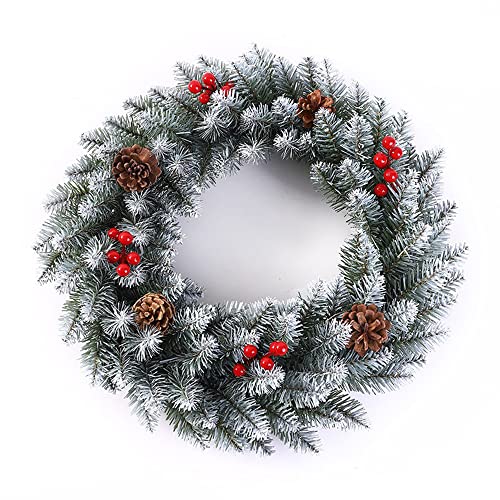 Weihnachtskranz Türkranz Künstlich Kranz Haustür Deko Tannenkranz Hängende Kränze mit Kunstschnee Kiefernzapfen Beeren Dekoration für Tür Tisch Fenster Wand Treppe Ornament (30cm) von Cheuling