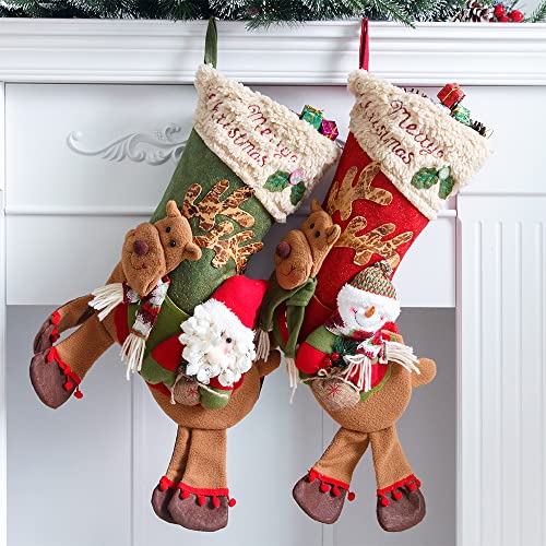 Weihnachtsstrümpfe 2 Stück 57cm Groß Gestrickte Weihnachtsstrümpfe Personalisiert Kinder Nikolausstrumpf Nikolausstiefel Xmas Hängenden Socke Elch Dekoration für Kamin Tür Weihnachtsbaum Deko von Cheuling