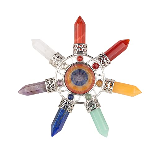 Cheungshing 7 Chakra Sechseckige Prismen-Steine mit Energiekristallkegel, Pyramidengenerator für Reiki Balancing Meditation, 7 Chakra-Perlen und 7 Chakra-Kegel von Cheungshing