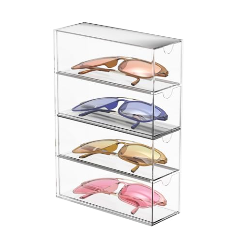 CheurYae Acryl Sonnenbrillen Organizer, 4 Schubladen Clear Eyeglasses Storage Box Stackable Display Case Sunglass Holder von CheurYae