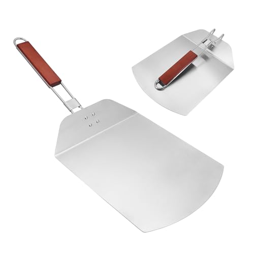 CheurYae Pizzaschieber Edelstahl Pizzaschieber mit faltbarem Holzgriff, 12 Zoll Metalltablett Pizzaschaufel zum Backen von hausgemachtem Pizzagebäck, Teig, Brot von CheurYae