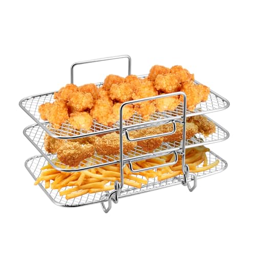 CheurYae Stapelbares Luftfritteusen-Gestell für Ninja Dual Air Fritteusen, 3-lagige Edelstahl-Dörr-Racks, Luftfritteusen-Zubehörgestell für Ninja-Ofen, Mikrowelle, Backen, Braten von CheurYae