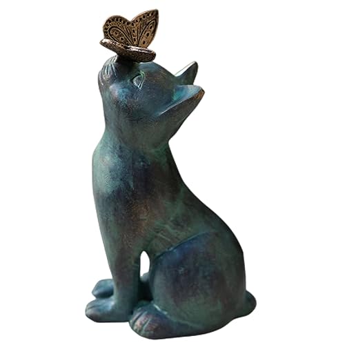 Chevnzev Harz Schmetterling Kätzchen Skulptur Süßer Garten Miniaturgarten Display Ornament Sammlung Desktop Figuren von Chevnzev
