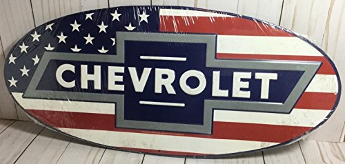 Chevrolet 50,8 cm Echten Distressed Vintage Stil Schleife Chevy Rot Weiß und Blau Amerikanische Flagge Oval Metall geprägt Schild Chevrolet 50,8 cm Echten Distressed Vintage Stil Schleife Chevy Rot Weiß und Blau Amerikanische Flagge Oval Metall geprägt Schild von Chevrolet