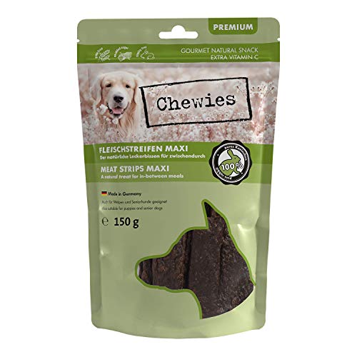 Chewies Fleischstreifen MAXI Hundeleckerli aus 100 % Kaninchenfleisch - 150 g - luftgetrocknete Kaninchen Kaustreifen für Hunde - zuckerfrei & getreidefrei - Dörrfleisch vom Kaninchen von Chewies