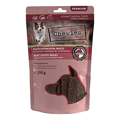 Chewies Fleischstreifen MAXI Hundeleckerli aus 100% Pferdefleisch - 150g - Fleischstreifen MAXI für Hunde - getrocknete Pferde Kaustreifen für Hunde - zuckerfrei & getreidefrei - Dörrfleisch vom Pferd von Chewies