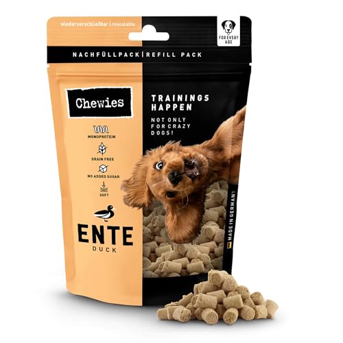 Chewies Trainings-Happen Ente Hundeleckerli getreidefrei, Soft und ohne Zucker - Monoprotein Hunde-Leckerlis in der wiederverschließbaren Verpackung - Made in Germany (6 x 175 g) von Chewies