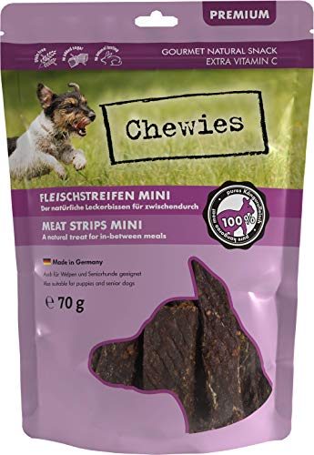 Fleischstreifen MINI Hundeleckerli aus 100 % Kängurufleisch - 70 g - Snack für kleine Hunde - luftgetrocknete Känguru Kaustreifen - hypoallergen & getreidefrei - Dörrfleisch vom Känguru von Chewies