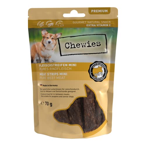 Fleischstreifen MINI Hundeleckerli aus 100 % Rindfleisch - 70 g - Snack für kleine Hunde - luftgetrocknete Rinder Kaustreifen - hypoallergen & getreidefrei - Dörrfleisch vom Rind von Chewies