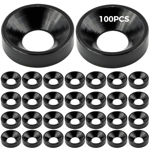100 Stück M6 Senkkopf-Unterlegscheiben aus Aluminiumlegierung, leicht, abgeschrägt, flach, rund, schwarz, korrosionsbeständig, für M2-M6-Schrauben von Chewtoyo