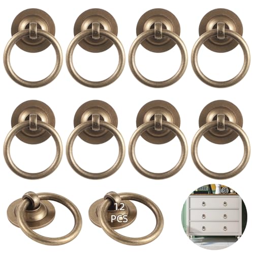 12 Stück Messing Antik Zuggriffe Vintage Schubladenknöpfe Massiv Metall Ring Griffe mit Schrauben für Schranktüren 12 Stück Messing Antik Zuggriffe Vintage Schubladenknöpfe Massiv Metall Ring Griffe mit Schrauben für Schranktüren von Chewtoyo