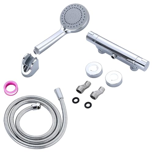 Thermostat-Duscharmatur-Set, Messing, Wohnmobil-Duschventil, Handbrause mit 5 m PVC-Schlauch, Verbrühschutz für Außenduschen und einfache Installation von Chewtoyo