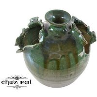 Vintage French Dark Green Glasierte Übertopf Mit Drainage Erdbeere Getrocknete Blumen Display Topf Vase Keramik Regal Dekor/Chez Rai von ChezRai