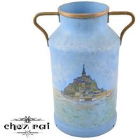 Vintage French Painted Mont Saint Michel Zwei Boote Aluminium Milch Churn Regenschirm Gehstock Ständer Blumenvase Flur Dekor/Chez Rai von ChezRai