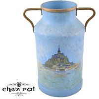 Vintage French Painted Mont Saint Michel Zwei Boote Aluminium Milch Churn Regenschirm Gehstock Ständer Blumenvase Flur Dekor/Chez Rai von ChezRai