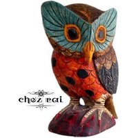 Vintage Große Holz Eule Vogel Figur Bunte Statue Schnitzerei Ornament Dekoration Display Hibou Home Decor Stand/Chez Rai von ChezRai