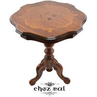 Vintage Hartholz Sockel Dreibein Marquetry Tischplatte Beistelltisch Kaffee Tee Weintisch Gelegentliche Tischmöbel Eingang Wohnzimmer/Chez Rai von ChezRai
