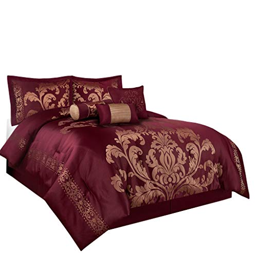 Chezmoi Collection 7-teiliges Jacquard-Bettwäsche-Set mit Blumenmuster, California King, Kastanienbraun von Chezmoi Collection