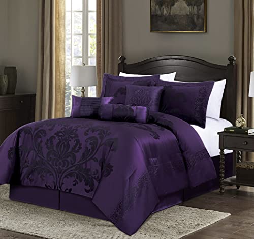 Chezmoi Collection 7-teiliges Jacquard-Bettwäsche-Set mit Blumenmuster (Kingsize, Violett/Dunkelviolett) von Chezmoi Collection