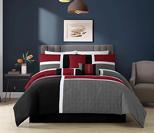 Chezmoi Collection 7-teiliges Steppdecken-Set, Patchwork-Design, Rot/Grau/Schwarz, King Size von Chezmoi Collection