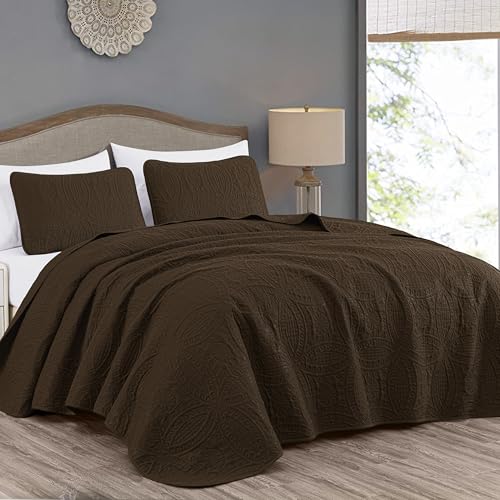 Chezmoi Collection Austin 3 Oversize Tagesdecke Decke Set (Queen, Schokolade) von Chezmoi Collection