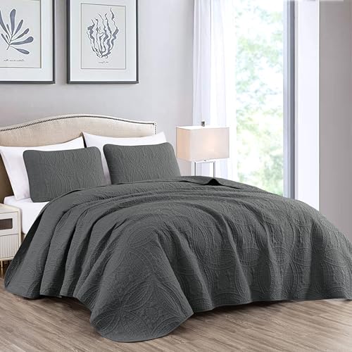 Chezmoi Collection Austin 3 Oversize Tagesdecke Decke Set (Queen, anthrazit) von Chezmoi Collection