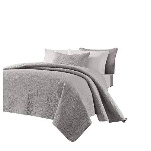 Chezmoi Collection Austin 3-teiliges Tagesdecken-Set, übergroß, Queensize-Bett, Grau von Chezmoi Collection