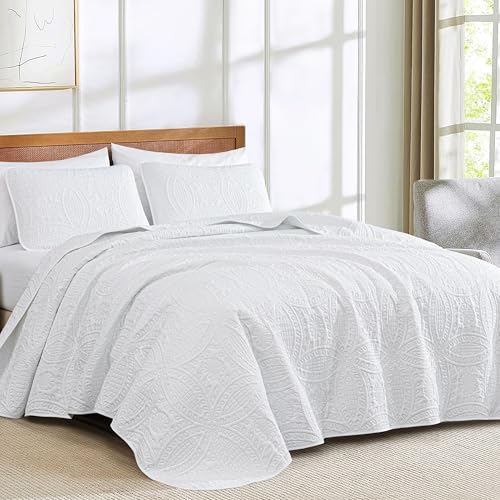 Chezmoi Collection Austin 3-teiliges übergroßes Tagesdecken-Set (Queen-Size, Weiß) von Chezmoi Collection