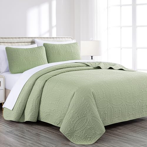 Chezmoi Collection Austin 3-teiliges Tagesdecken-Set, Mikrofaser, Salbei, King Size von Chezmoi Collection