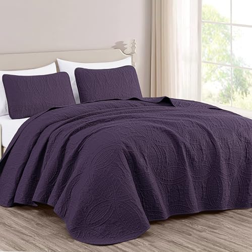 Chezmoi Collection Austin 3-teiliges übergroßes Tagesdecken-Set (Queen-Size, Violett) von Chezmoi Collection