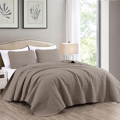 Chezmoi Collection Austin 3-teiliges übergroßes Tagesdecken-Set (Queen-Size, Taupe) von Chezmoi Collection