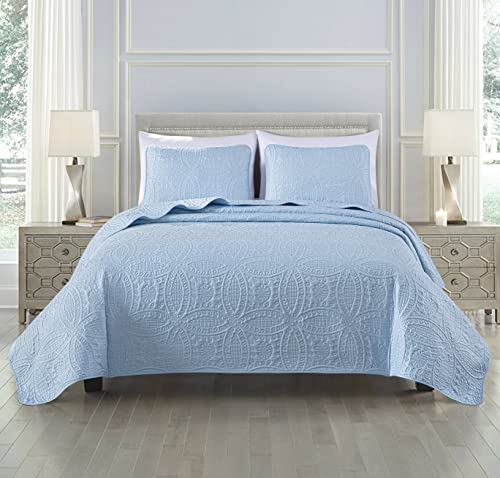 Chezmoi Collection Austin 3-teiliges übergroßes Tagesdecken-Set für Kingsize-Bett, Chambray-Blau von Chezmoi Collection