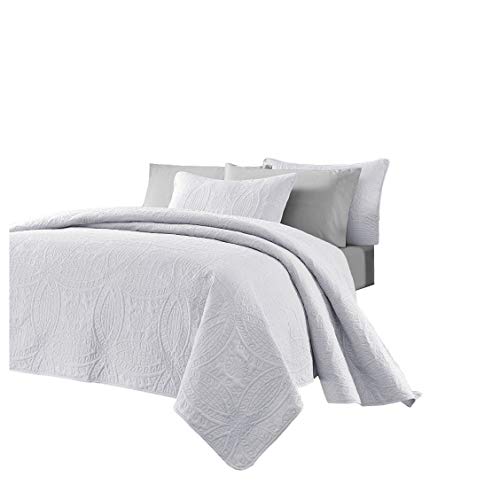 Chezmoi Collection Austin Übergroße Tagesdecke, 299,7 x 269,2 cm, 3-teiliges Set, King-Size-Bett, Weiß von Chezmoi Collection