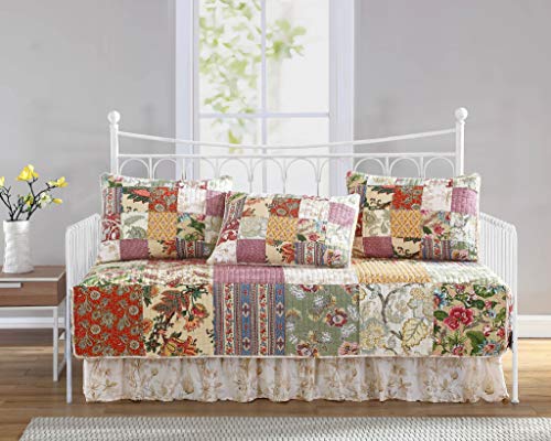 Chezmoi Collection Delaney 5-teiliges Patchwork-Steppdecken-Set mit Blumenmuster, vorgewaschen, 100% Baumwolle, Tagesbettgröße Chezmoi Collection Delaney 5-teiliges Patchwork-Steppdecken-Set mit Blumenmuster, vorgewaschen, 100% Baumwolle, Tagesbettgröße von Chezmoi Collection