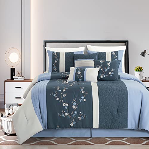 Chezmoi Collection Linnea Bettdecken-Set, luxuriös, Kirschblüten-Blumenstickerei, Kingsize-Bett, Blau/Marineblau Chezmoi Collection Linnea Bettdecken-Set, luxuriös, Kirschblüten-Blumenstickerei, Kingsize-Bett, Blau/Marineblau von Chezmoi Collection