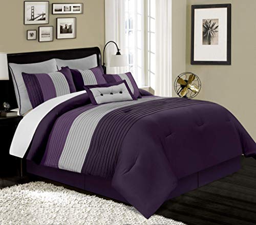 Chezmoi Collection Loft 8-teiliges Luxus-Bettwäsche-Set, gestreift, Kingsize, Violett/Grau/Lavendel von Chezmoi Collection