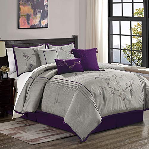 Chezmoi Collection Miki 7-teiliges Luxus-Bettwäsche-Set mit Blumenmotiv, Violett/Grau von Chezmoi Collection