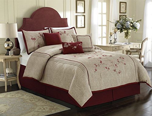 Chezmoi Collection Miki 7-teiliges Luxus-Bettwäsche-Set mit Blumenmotiv, rote Kirschblüten, Queen-Size-Bettwäsche, 7-teilig Chezmoi Collection Miki 7-teiliges Luxus-Bettwäsche-Set mit Blumenmotiv, rote Kirschblüten, Queen-Size-Bettwäsche, 7-teilig von Chezmoi Collection