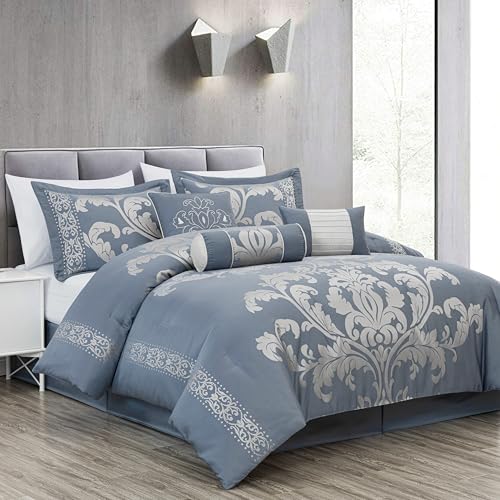 Chezmoi Collection Royale 7-teiliges Jacquard-Bettwäsche-Set, Blumenmuster, Queensize, Graublau/Grau Chezmoi Collection Royale 7-teiliges Jacquard-Bettwäsche-Set, Blumenmuster, Queensize, Graublau/Grau von Chezmoi Collection