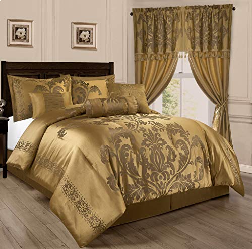 Chezmoi Collection Royale 7-teiliges Jacquard-Bettwäsche-Set mit Blumenmuster, übergroßes Kingsize-Bett, Gold Chezmoi Collection Royale 7-teiliges Jacquard-Bettwäsche-Set mit Blumenmuster, übergroßes Kingsize-Bett, Gold von Chezmoi Collection