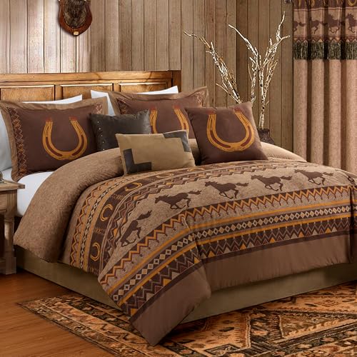 Chezmoi Collection Sedona by Southwestern Wildpferde Microsuede Bettwäsche Set (California King), Braun, 7-teilig von Chezmoi Collection