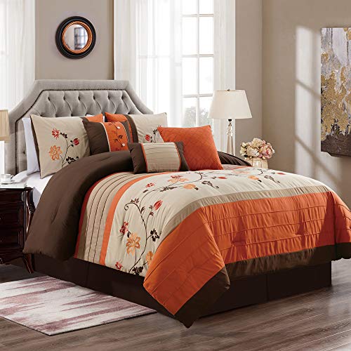 Chezmoi Collection Serene Bettdecken-Set, 7-teilig, mit Blumenstickerei, Queensize-Bett, Orange/Braun/Taupe Chezmoi Collection Serene Bettdecken-Set, 7-teilig, mit Blumenstickerei, Queensize-Bett, Orange/Braun/Taupe von Chezmoi Collection