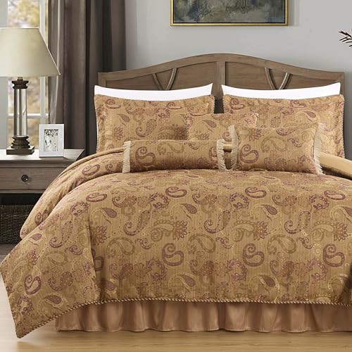 Chezmoi Collection Tuscany 7-teiliges Jacquard-Bettwäsche-Set, Paisleymuster, Blau/Braun Country Rustic Queen Erdton, Mehrfarbig Chezmoi Collection Tuscany 7-teiliges Jacquard-Bettwäsche-Set, Paisleymuster, Blau/Braun Country Rustic Queen Erdton, Mehrfarbig von Chezmoi Collection