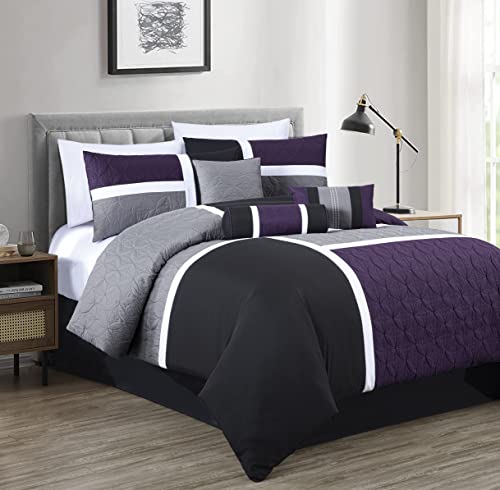 Chezmoi Collection Upland 7-teiliges gestepptes Patchwork-Bettwäsche-Set, Violett/Schwarz/Grau, voll Chezmoi Collection Upland 7-teiliges gestepptes Patchwork-Bettwäsche-Set, Violett/Schwarz/Grau, voll von Chezmoi Collection