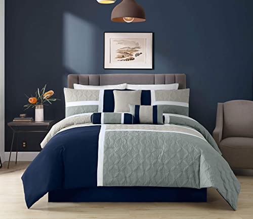 Chezmoi Collection Upland Steppdecken-Set, 7-teilig, Marineblau/Blau/Grau von Chezmoi Collection